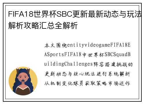 FIFA18世界杯SBC更新最新动态与玩法解析攻略汇总全解析 FIFA18世界杯SBC更新最新动态与玩法解析攻略汇总全解析